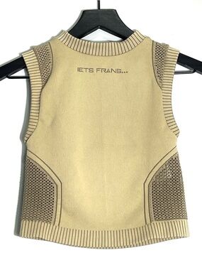IETS FRANS Women's Tan Logo Cropped Tank Mesh Panels Stretch Sleeveless Sz Small